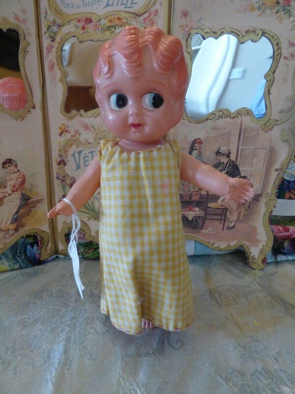 Old Bisque doll Betty Boop, Kewpie, Flapper antique doll, big eye doll,  Dollhouse size, All bisque, made in Japan, Christmas gift for mom